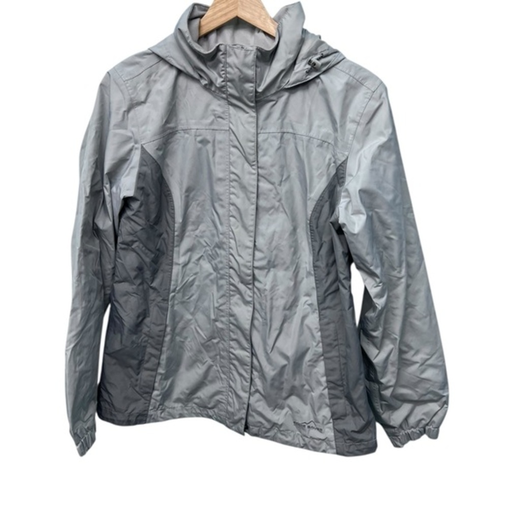 Eddie Bauer Women's Silver Hooded Weather Edge Full Zip Waterproff Size Medium